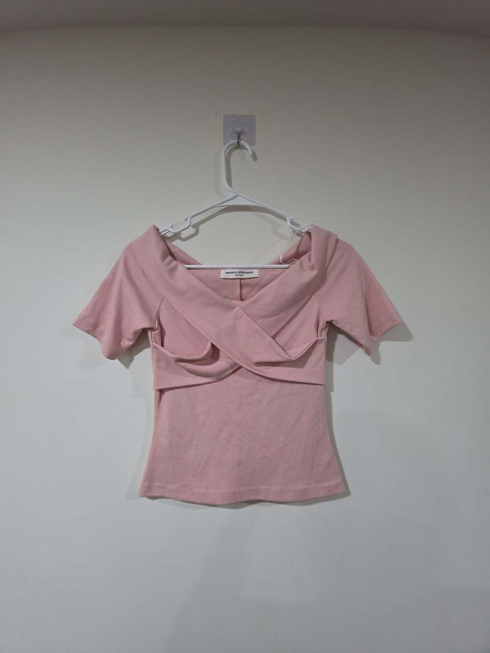 Amanda Uprichard Pink Off-The-Shoulder Cross-Front Top Size P